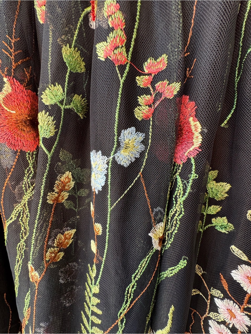 Black Floral Embroidered Mesh Dress - Picture 4 of 5